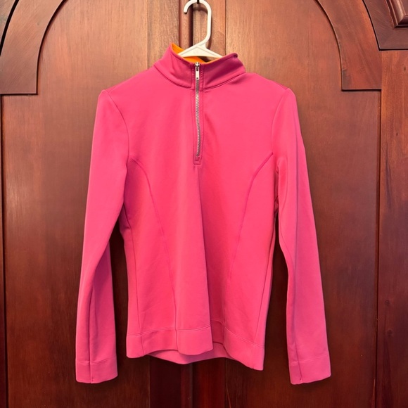 Fairway & Greene Golf Pullover Size S 1/4 Zip Long Sleeve Pink with orange trim - Picture 6 of 8